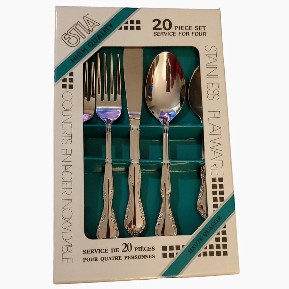Estia Cascade Stainless Flatware 20 Piece Set NWT Vintage